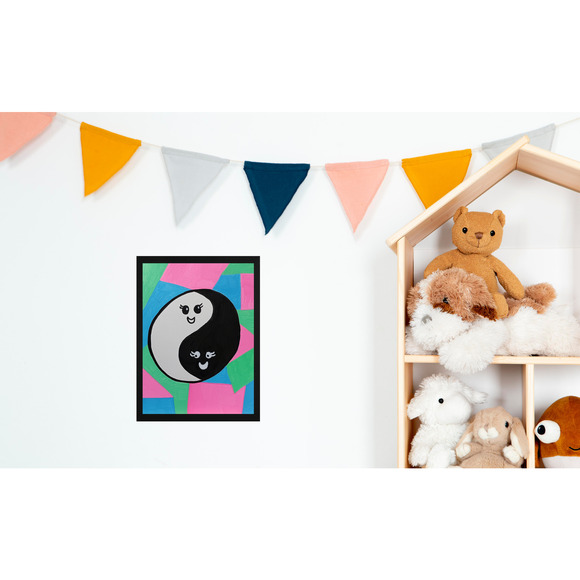 Kawaii Yin-Yang Multicolor Fluorescent Acrylic Painting Watercolor Paper OOAK - Picture 3 of 3